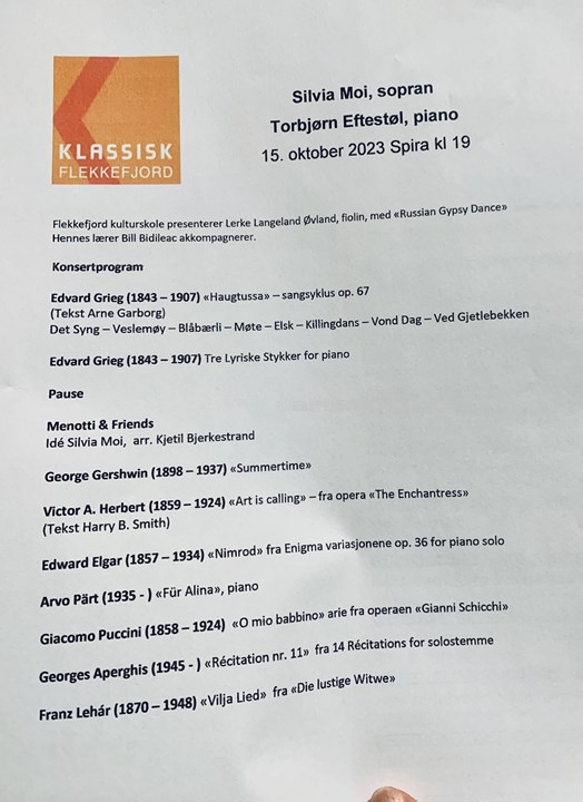 Silvia Moi, Spira kulturhus, Flekkefjord. Foto: Svein Erik Nomeland