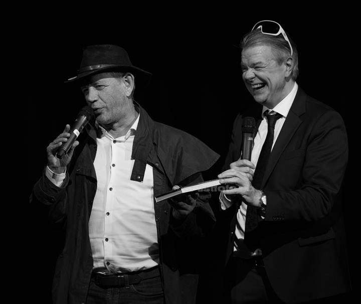 Fra venstre: Lothepus, Alex Rosén. DJ KAK, Kvinesdal Kulturhus. Foto: Svein Erik Nomeland